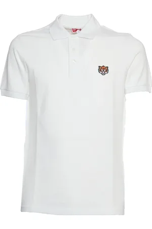 Kenzo Tops, Heren, Wit, M, Katoen, Polo met geborduurde tijger