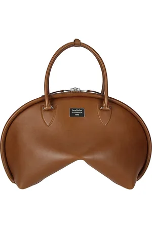Acne Studios Tassen, Dames, Bruin, ONE Size, Leer, Gebogen Handtas met Dubbele Rits