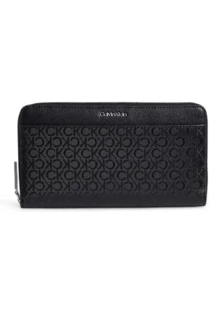 Calvin Klein Accessoires, Dames, Zwart, ONE Size, Monogram PU Leren Portemonnee