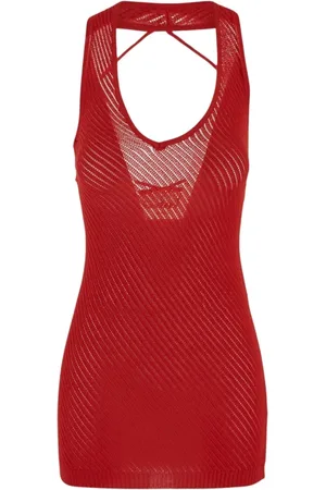 LANEUS Kleedjes, Dames, Rood, S, Mini Jurk met Open Rug