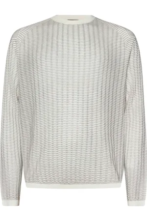 Emporio Armani Truien, Heren, , M, Wol, Witte Golfpatroon Crewneck Sweater