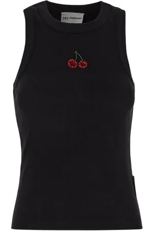 Des Phemmes Tops, Dames, Zwart, S, Katoen, Kersen Mouwloze Top