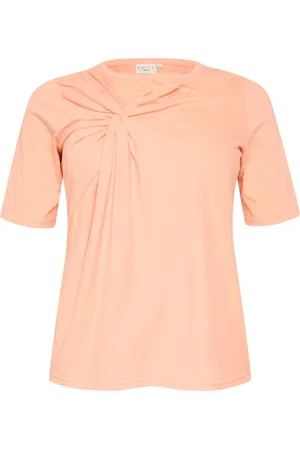 Kaffe Tops, Dames, Oranje, L, Katoen, Perziknectar T-shirt met Knoopdetail