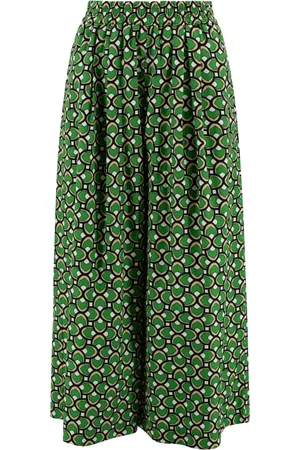 Max Mara Broeken, Dames, Groen, 2Xs, Katoen, Gedrukte katoenen poplin cropped broek