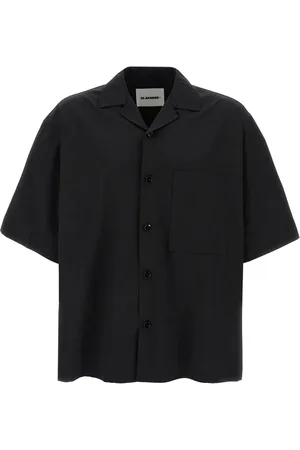Jil Sander Overhemden, Heren, Zwart, M, Katoen, Zwarte katoenen Cubaanse kraag overhemd