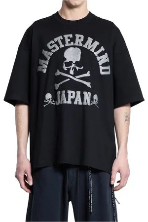 MASTERMIND Tops, Heren, Zwart, L, Katoen, Zwart Katoenen T-Shirt met Logo Print