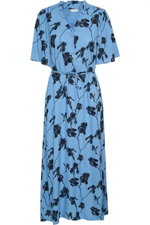 Kaffe Kleedjes, Dames, Veelkleurig, L, Riviera/Black Flower Print Lange Jurk