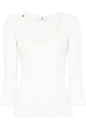 Elisabetta Franchi Blouses & Shirts, Dames, Wit, S, Witte V-hals trui