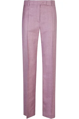 ELEVENTY Broeken, Dames, Roze, 2Xs, Wol, Rechte pijp wol zijde linnen broek