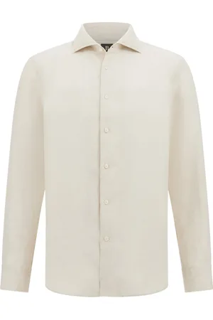 Boggi Milano Overhemden, Heren, , XS, Linnen, Regular Fit Linnen Overhemd