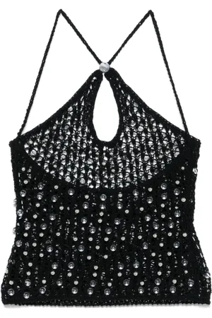 COPERNI Tops, Dames, Zwart, M, Katoen, Zwarte Kralen Gebreide Top