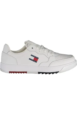Tommy Hilfiger Schoenen, Heren, Wit, 41 EU, Leer, Witte Heren Sneaker met Speels Print
