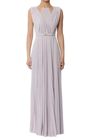 Elisabetta Franchi Kleedjes, Dames, Paars, S, Polyester, Jersey Jurk met Gouden Metalen Detail