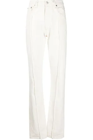 Maison Margiela Jeans, Dames, Wit, 3Xs, Katoen, Ivory Frayed Cotton Straight-Leg Jeans