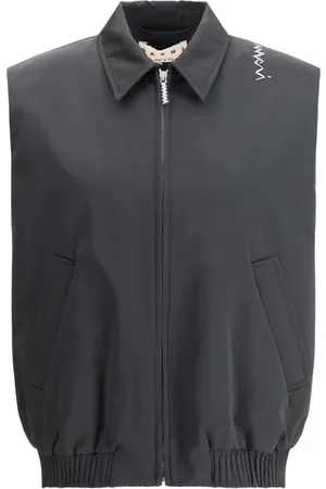 Marni Jassen, Dames, Zwart, S, Polyester, Logoed Rits Gewatteerd Vest Klassieke Kraag