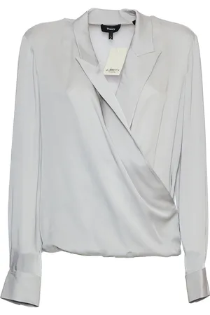 THEORY Blouses & Shirts, Dames, Grijs, L, Platinum V-Neck Blouse