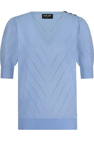Lady Day Truien, Dames, Blauw, S, Polyester, V-hals Gebreide Trui met Knopen