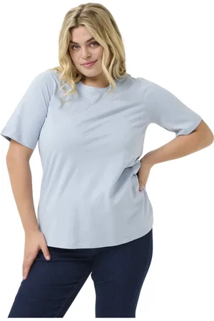 Kaffe Tops, Dames, Blauw, S, Zachte Chambray Tee met Similisten