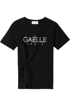 GAËLLE Tops, Dames, Zwart, S, Katoen, Zwart Logo Strass T-shirt