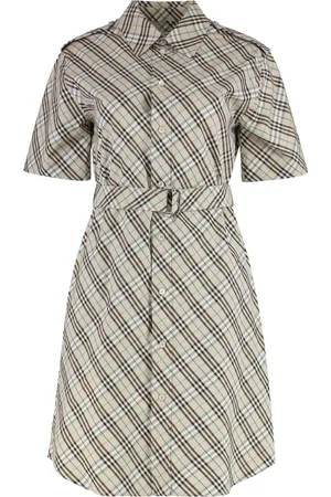 Burberry Kleedjes, Dames, , S, Katoen, Geruite katoenen overhemdjurk met riem