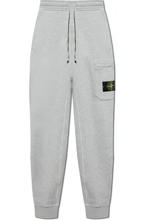 Stone Island Broeken, Heren, Grijs, M, Katoen, Trainingsbroeken met afneembare patch