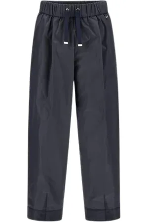 HERNO Broeken, Dames, Zwart, S, Polyester, Navy Wijde Pijp Elastische Taille Broek