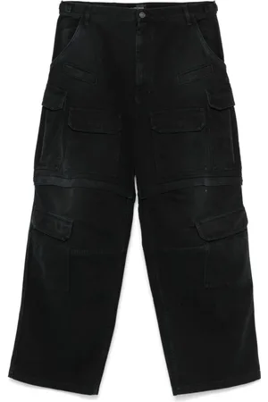 Balenciaga Jeans, Heren, Zwart, M, Zwarte Jeans met Voorknoop en Ritssluiting