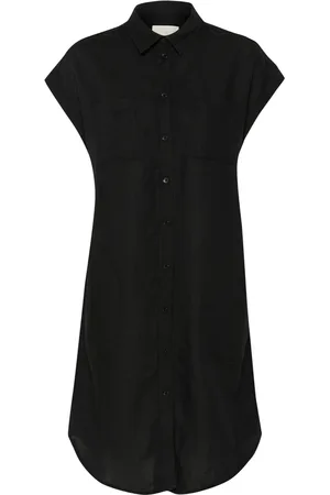 Part Two Kleedjes, Dames, Zwart, S, Linnen, Zwarte Overhemdjurk Ellenapw Stijl