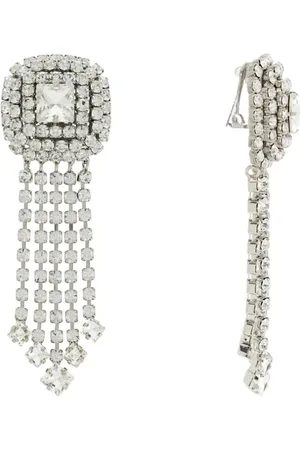 Alessandra Rich Accessoires, Dames, Grijs, ONE Size, Kristal Drop Clip-On Oorbellen