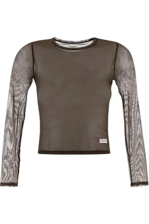 Alexander Wang Tops, Dames, Bruin, M, Mesh Mouw T-Shirt