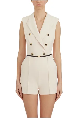 Elisabetta Franchi Jumpsuits & Playsuits, Dames, Wit, S, Mouwloze Jumpsuit met Riem