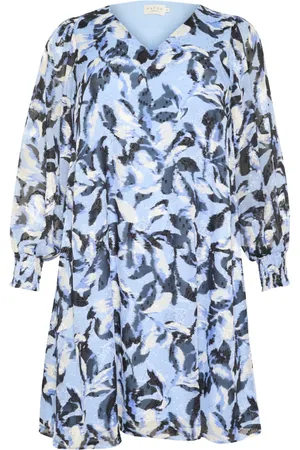 Kaffe Kleedjes, Dames, Blauw, 5Xl, Polyester, Blauwe Bloemenprint Jurk