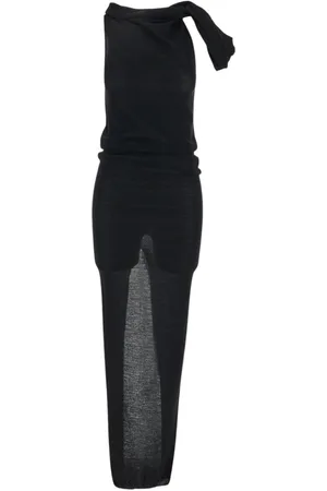 Rick Owens Kleedjes, Dames, Zwart, L, Wol, Lang Gebreide Wollen Jurk