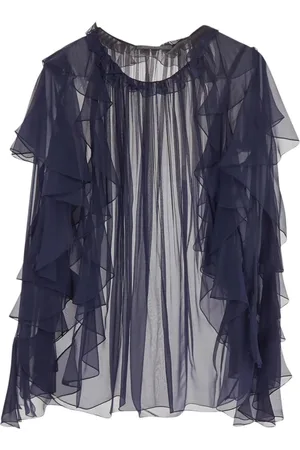 Alberta Ferretti Blouses & Shirts, Dames, Blauw, S, Doorschijnende Wijdvallende Crew Neck Shirt