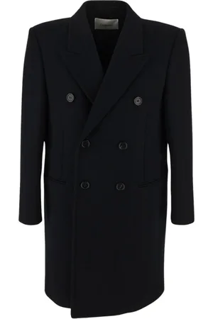 Saint Laurent Mantels, Heren, Zwart, L, Wol, Zwarte wollen jas met pieklapels