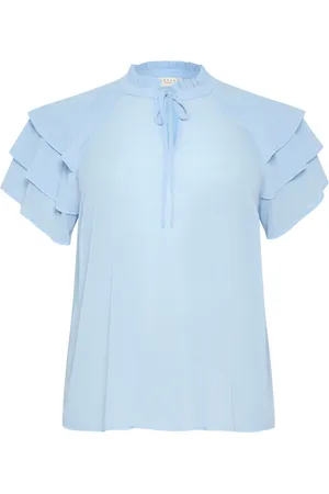 Kaffe Blouses & Shirts, Dames, Blauw, XL, Vrouwelijke Blouse met Ruches Mouwen