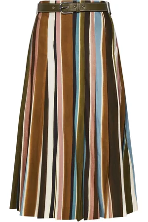 Max Mara Rokken, Dames, Veelkleurig, M, Katoen, Gestreepte Wijd Uitlopende Midi Rok