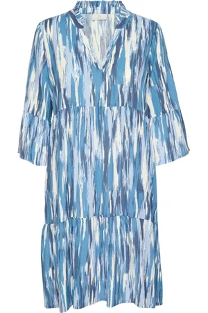 Kaffe Kleedjes, Dames, Veelkleurig, S, Blauwe Abstracte Print Jurk Kaarina Stijl