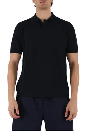 Roberto Collina Tops, Heren, Blauw, L, Katoen, Katoenen V-hals Polo Shirt
