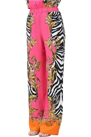 VERSACE Broeken, Dames, Veelkleurig, S, Barok Outline Zebra Print Broek