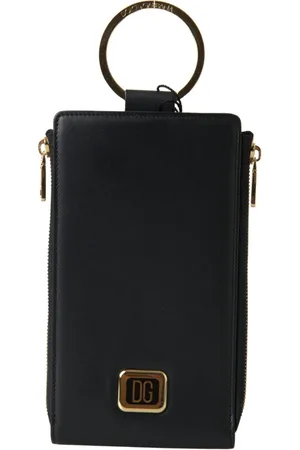Dolce & Gabbana Accessoires, Heren, Zwart, ONE Size, Leer, Zwarte Leren Kaarthouder met Gouden Rits