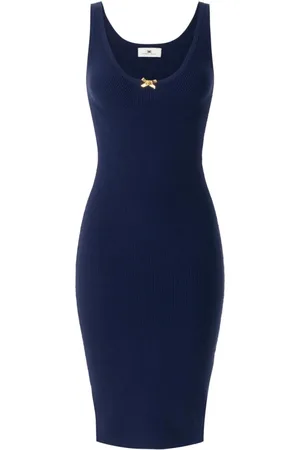 Elisabetta Franchi Kleedjes, Dames, Blauw, L, Polyester, Blauwe Midi Jurk