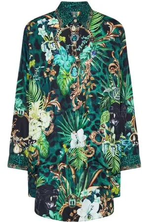 Camilla Blouses & Shirts, Dames, Veelkleurig, S, Zijden tuniek met kristalversiering