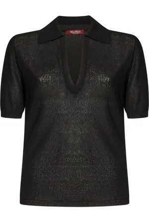 Max Mara Truien, Dames, Zwart, M, Zwarte Trui met Open Kraag