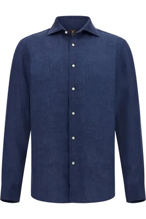 Boggi Milano Overhemden, Heren, Blauw, 2Xl, Linnen, Regular Fit Linnen Overhemd