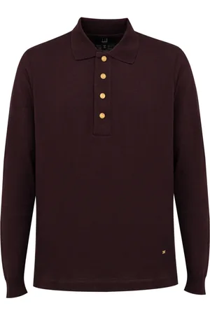 Dunhill Tops, Heren, Rood, M, Katoen, Bordeaux Cashmere Polo met Lange Mouwen