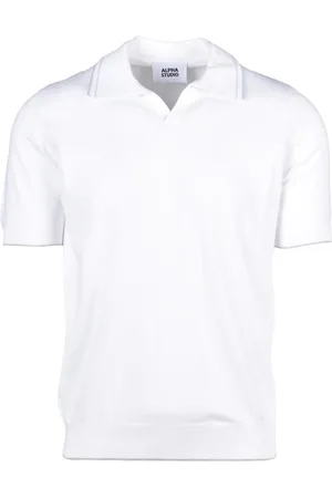 ALPHA STUDIO Tops, Heren, Wit, M, Katoen, Katoenen Polo Gebreide Top