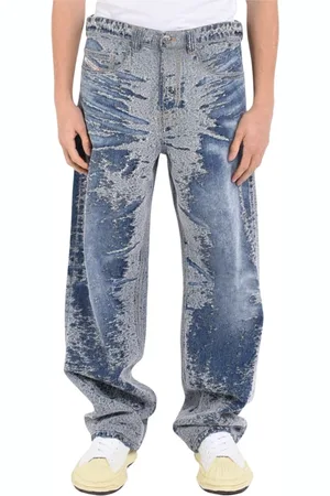 Diesel Jeans, Heren, Blauw, W33, Leer, Denim laserbehandelde laag getailleerde wijde pijpen jeans