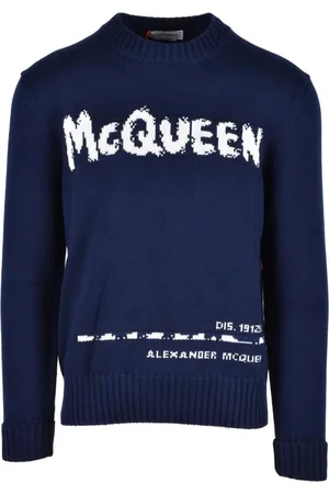 Alexander McQueen Truien, Heren, Blauw, M, Katoen, Katoenen Gebreide Trui