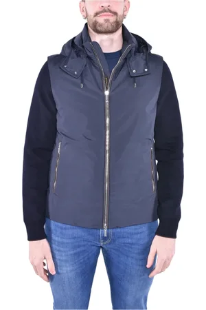 MOORER Jassen, Heren, Blauw, L, Katoen, Bomberjack met afneembare mouwen